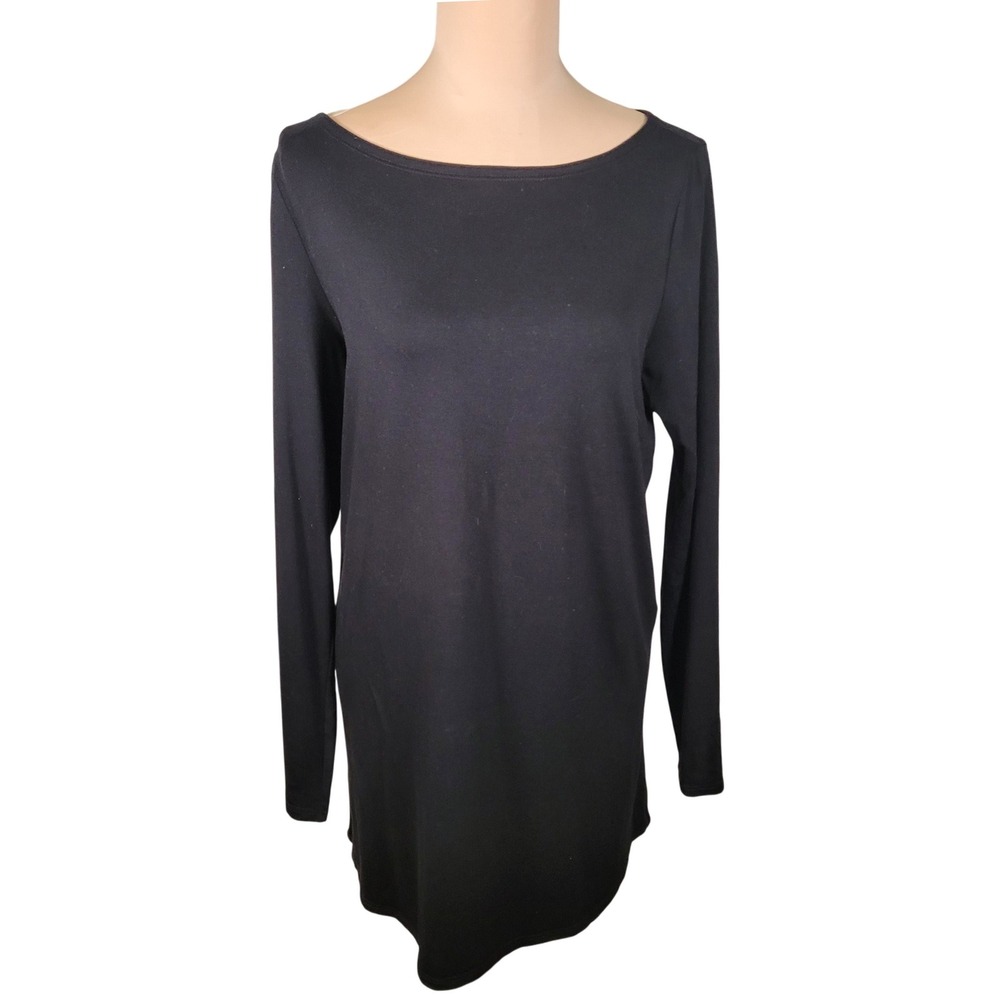 Eileen‎ Fisher Black Fine Tencel Jersey Tunic Top M Minimalist Lagenlook Basic